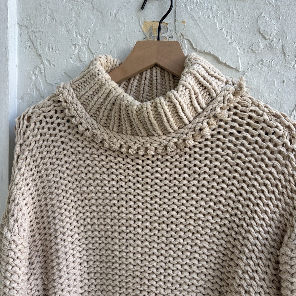 Free People Sweater Women's XS Beige My Only Sunshine Chunky Knit Pullover - Picture 2 of 6